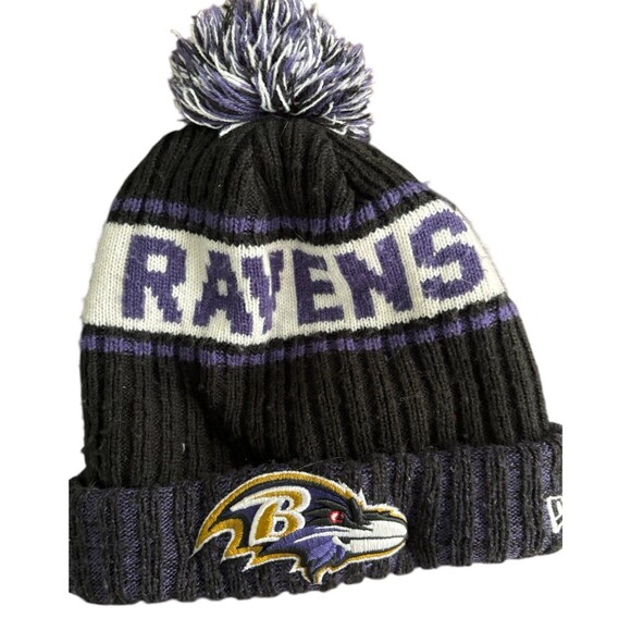 Baltimore Ravens Winter Knit Hat Thermal Fleece Lined Pom Cuffed Beanie Youth - Picture 2 of 5